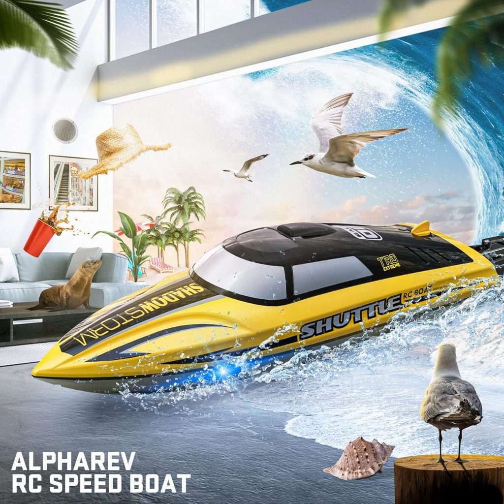 ALPHAREV RC Boat - R208 20+ MPH Fast Remote Control Boat for Pool  Lake, 2.4GHz RC Boats for Adults  Kids, RC Speed Boat with Rechargeable Battery, Summer Outdoor Water Toys Birthday Gifts for Boys