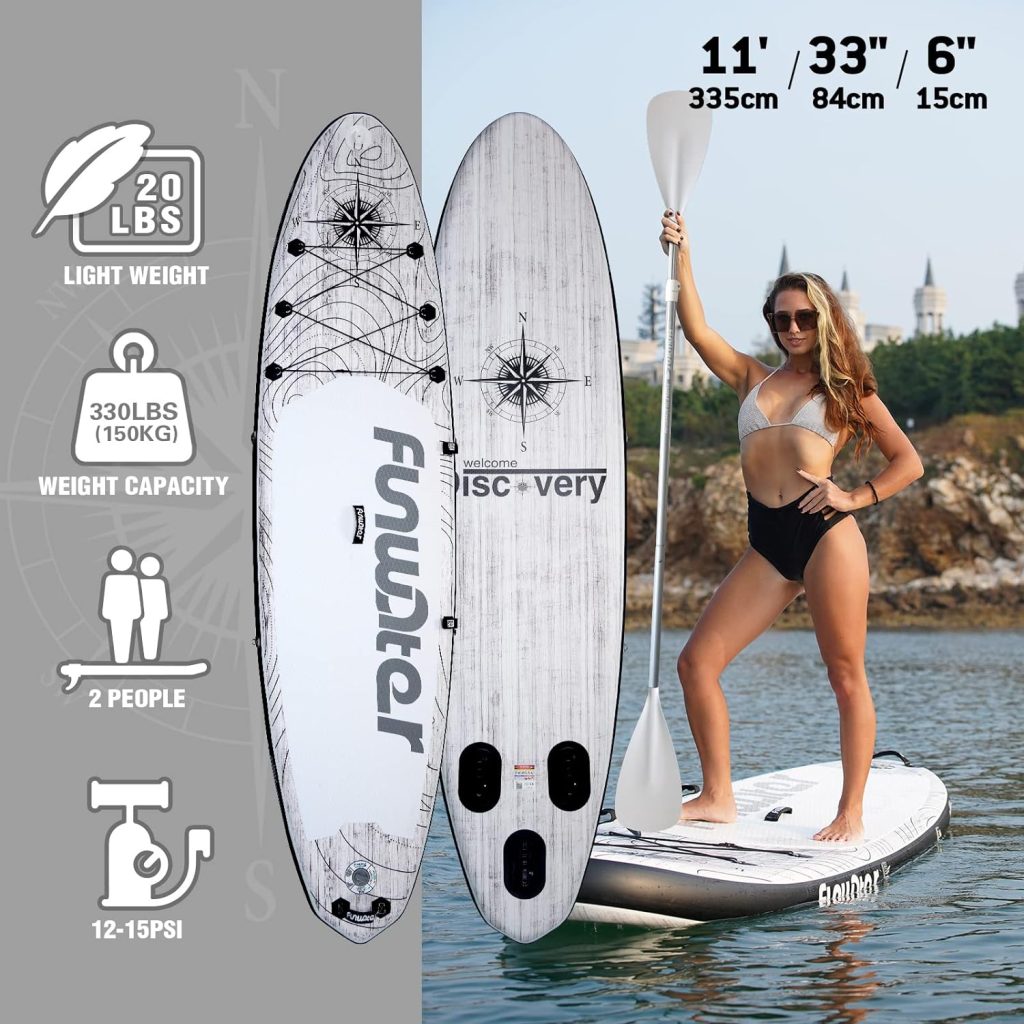FunWater Inflatable Ultra-Light (17.6lbs) SUP for All Skill Levels Everything Included with Stand Up Paddle Board, Adj Paddle, Pump, ISUP Travel Backpack, Leash, Waterproof Bag