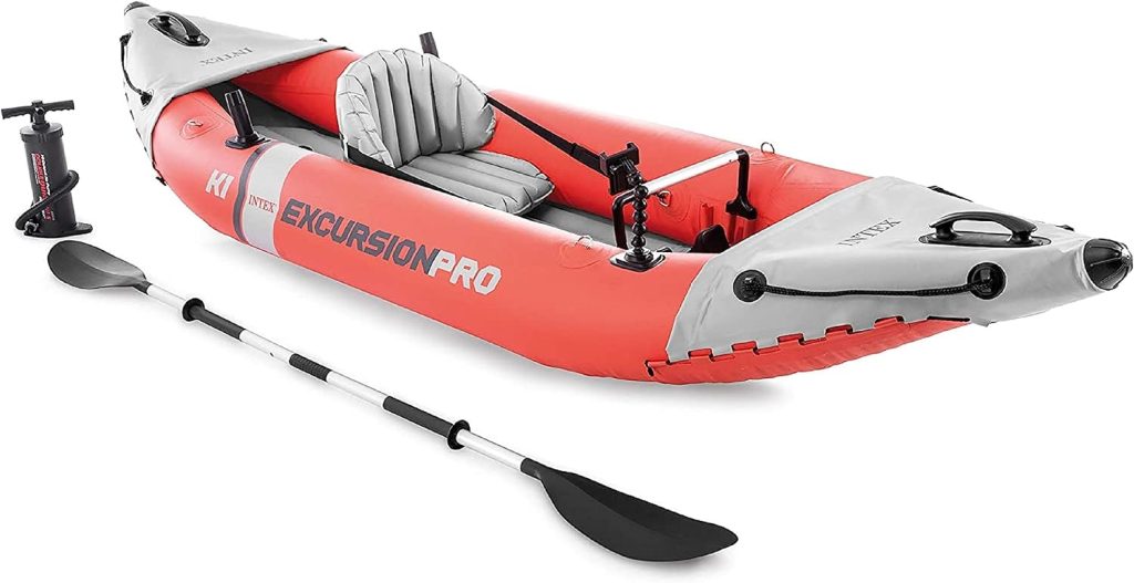 INTEX Excursion Pro Inflatable Kayak Series: Includes Deluxe 86in Aluminum Oars and High-Output Pump – SuperTough PVC – Adjustable Bucket Seat – Fishing Rod Holders – Grab Handles